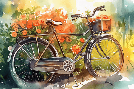 自行车的水彩画图片