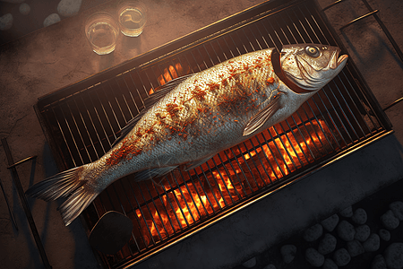 火焰里的烤鱼图片