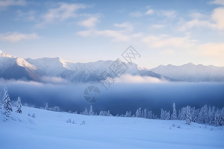 山上美丽的雪景图图片