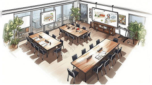 会议活动社区会议室绘画插图插画