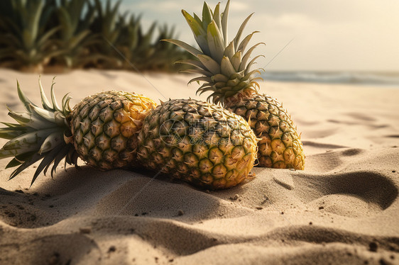 清爽菠萝沙滩场景图片