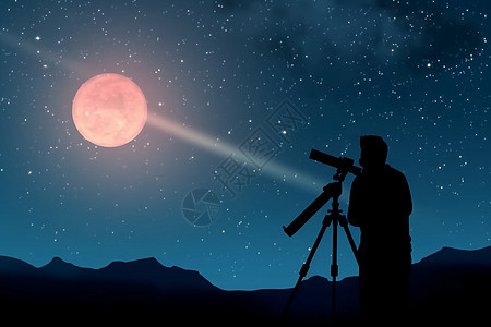 天文学家用望远镜看星星和月亮图片