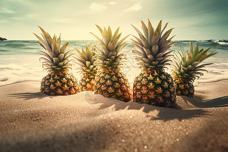 清爽菠萝沙滩图图片