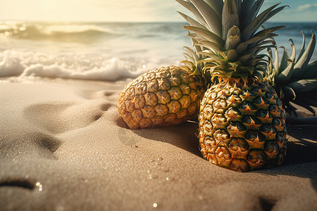 清爽菠萝沙滩图片图片