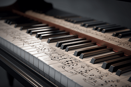 钢琴键盘和乐谱图片