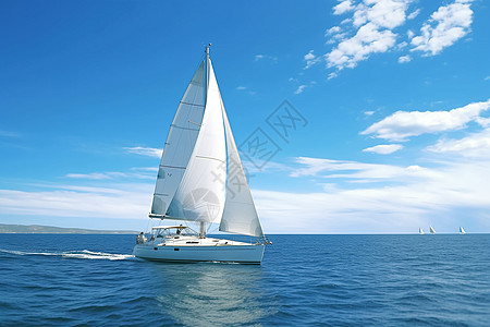 大海中的白色游艇图片