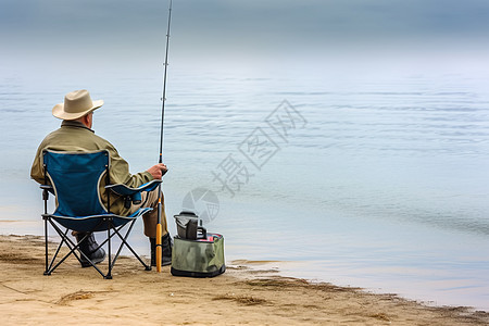 一个人在河边钓鱼图片