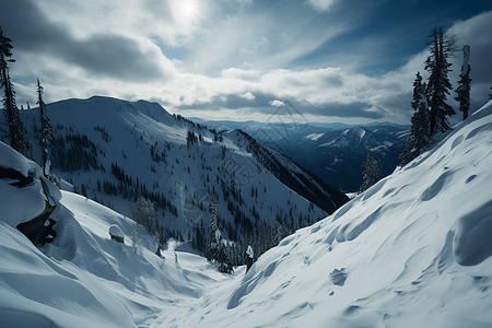 冬季覆盖着冰雪的山坡图片