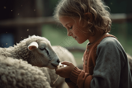 在农场喂羊的孩子图片