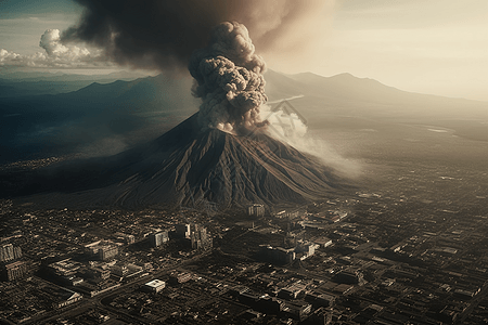 城市中的火山爆发图片