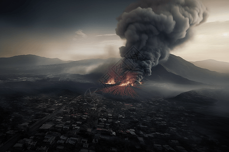火之国山中井野从火山中冒出的灰烬背景