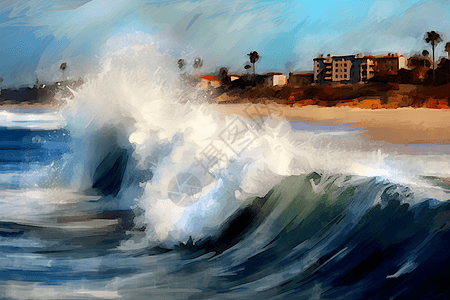 巨浪拍打着沙滩背景图片