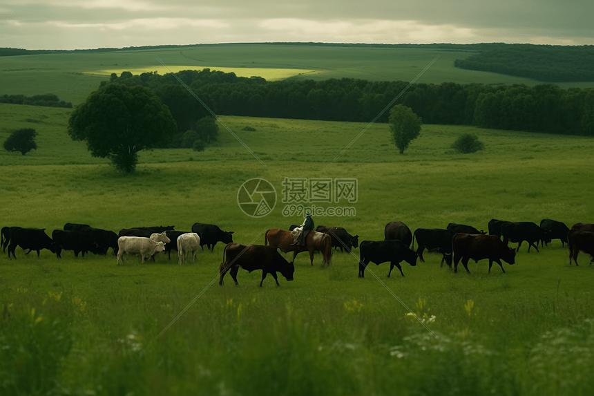 牧场放牧的农民图片