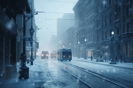 行驶在暴风雪中的汽车图片