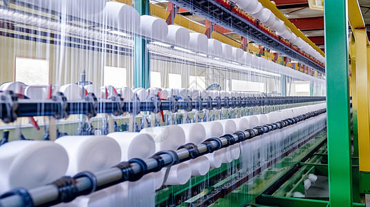 纺织厂白色纱线背景图片