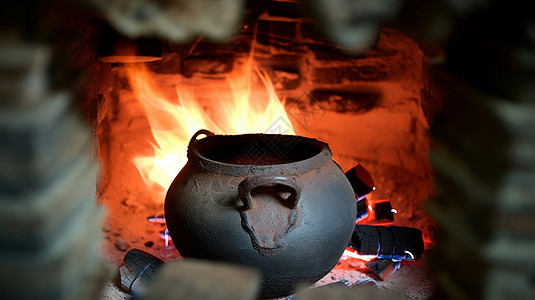传统炉灶生火做饭图片