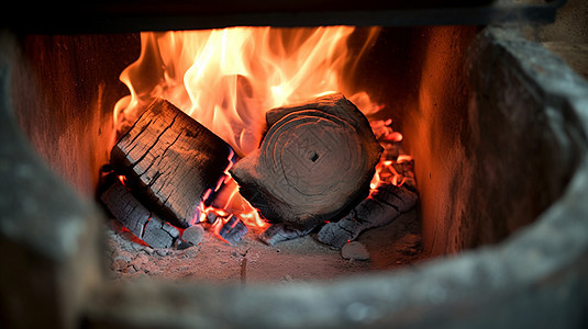 柴火炉灶取暖生火图片