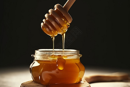蜂蜜勺子和有机蜂蜜背景图片