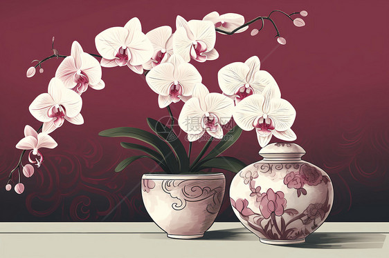 兰花花瓶的插图图片