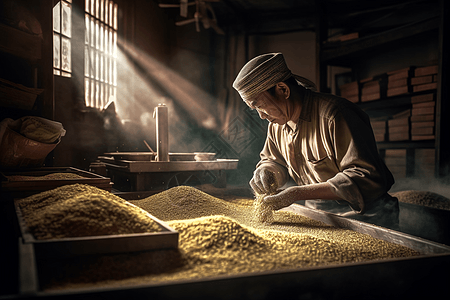 中药加工工人研磨草药图片图片