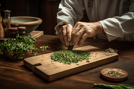 研磨中草药特写镜头图片