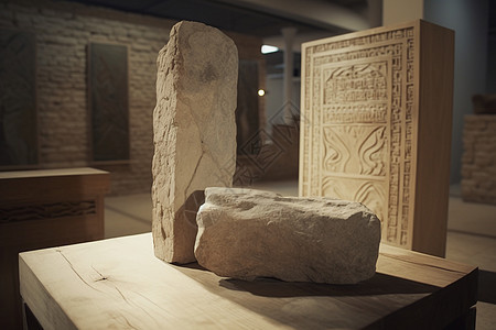 古代文物和现代建筑材料背景图片