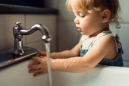 小女孩在洗手池洗手图片