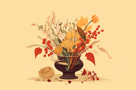 花瓶中排列的中草药创意插图图片