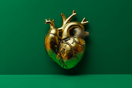 绿色背景的解剖心脏概念图图片