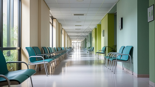 医院走廊的彩色座椅图片
