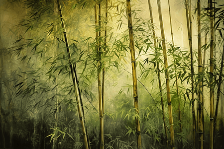 竹林背景水彩插画图片