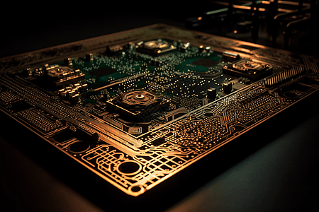 复杂电子元件的电路板3D概念图图片