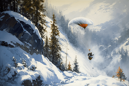 滑雪者从悬崖上滑雪艺术插图图片