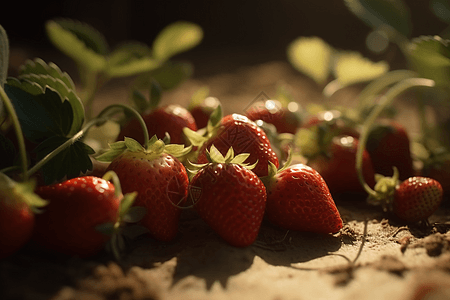 植物上的红色草莓图片