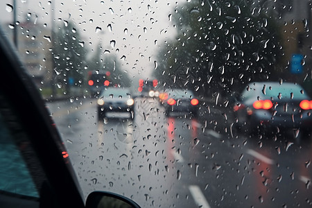 雨天车窗外的街景高清图片