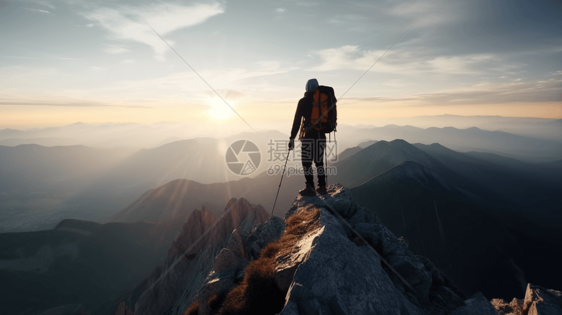 登山者到达山顶图片