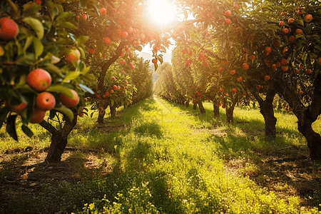 阳光下的果园图片