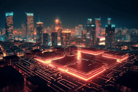 未来的霓虹灯城市天际线图片