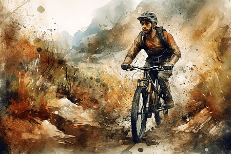 山地自行车手在山间越野创意插图图片