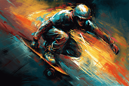 山坡上滑板赛跑的艺术插画图片