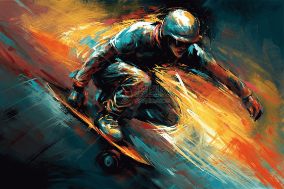 山坡上滑板赛跑的艺术插画图片