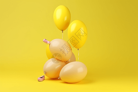 黄色飞行气球静物背景图片
