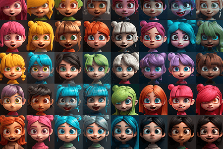 3D卡通人物的不同配色方案图片
