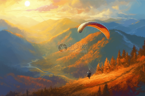 滑翔伞在天空中翱翔的创意插画图片