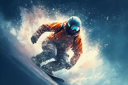 滑雪场单板滑雪艺术插画图片