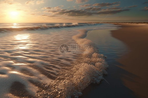 夕阳下的白色海浪图片