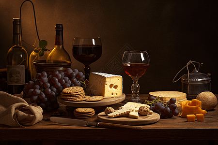 奶酪和一杯葡萄酒图片