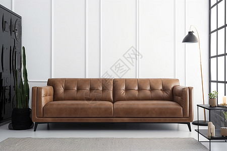 现代客厅的真皮沙发背景图片
