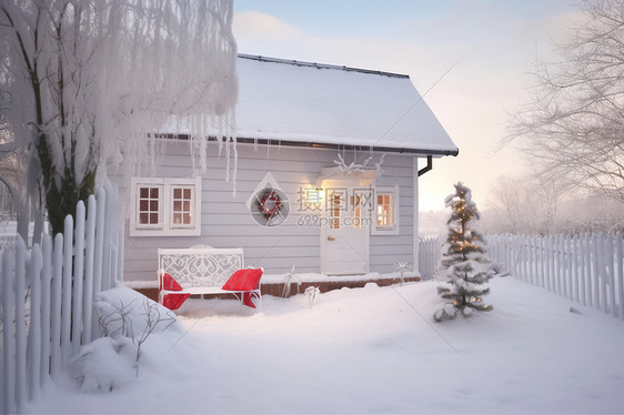 冬天的小木屋图片