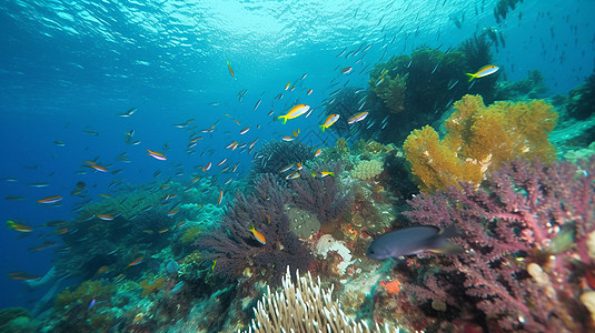 海底的热带鱼和3D概念图图片